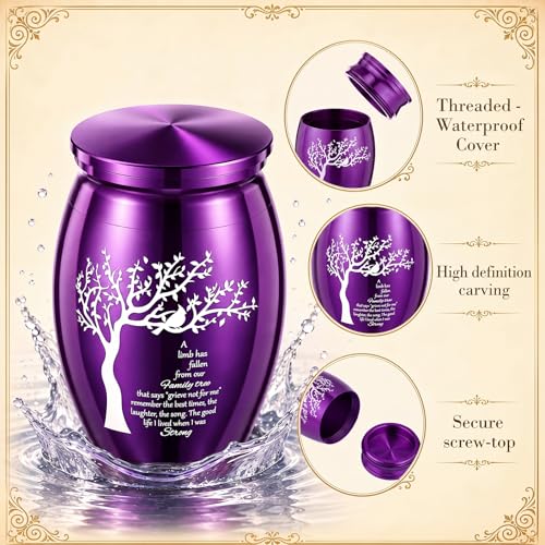 4 Sets 3 Inches Small Urns for Human Ashes, Urn and Necklace Set, 4 Color
