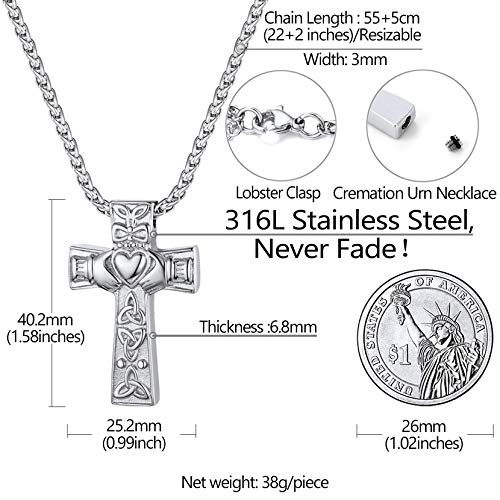 Richsteel Urn Necklaces for Ashes for Women Men Cremation Pendant 01-Steel Celtic Knot Cross no personalized