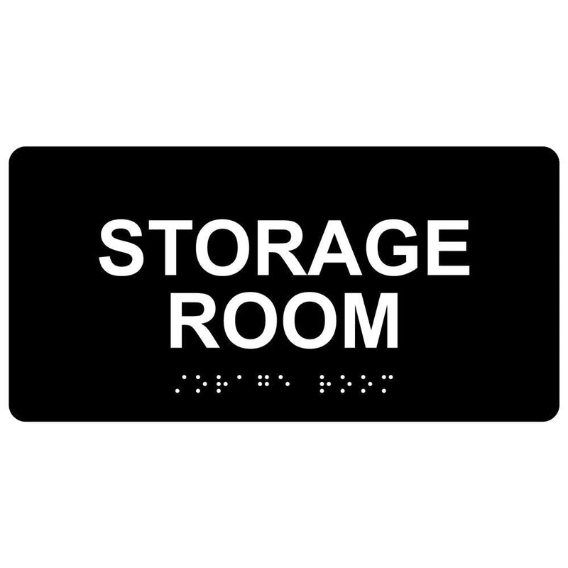 ComplianceSigns.com Storage Room (with Braille = Storage Room) ADA-Compliant Braille Sign, 8x4 in. Black Acrylic for Wayfinding