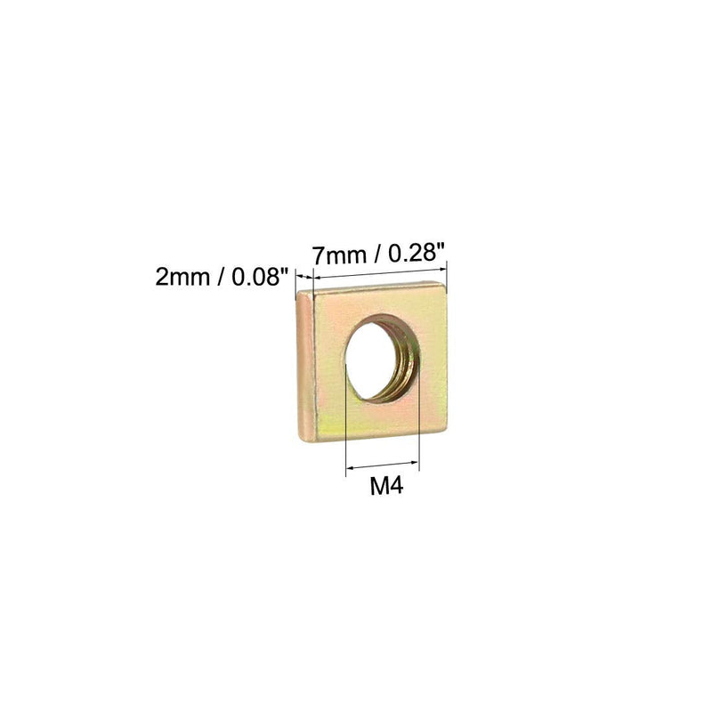 [Australia - AusPower] - uxcell Square Nuts, M4x7mmx2mm Yellow Zinc Plated Metric Coarse Thread Assortment Kit, 100 Pcs 