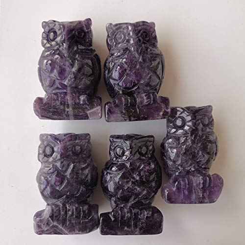 Amethyst Handcarved Natural Crystal Owl Statue, 2 Inch Gemstone Bird Figurine for Desk Decor, Wisdom Symbol Sculpture, Unique Gift for Women & Men Amethyst 2