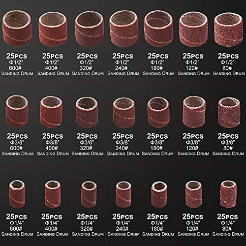 551pcs Sanding Drum for Rotary Tool, Sanding Bands Sleeves Kit for Drum Sander with Drum Mandrels and Self-Tightening Drill Chuck