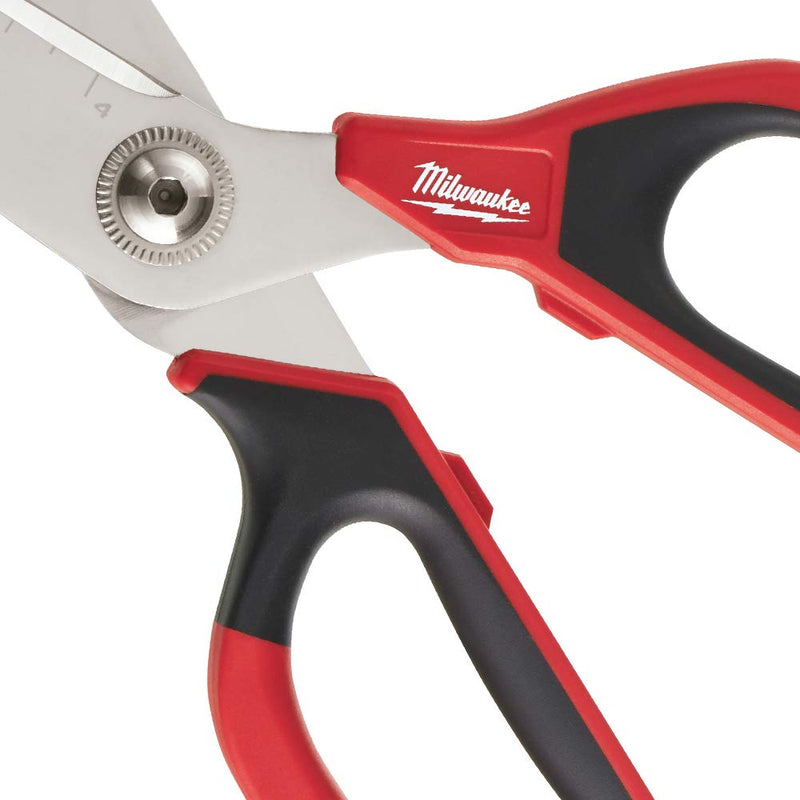 Milwaukee 48-22-4041 Iron Carbide Core Large-Looped Straight Jobsite Scissors w/ Onboard Ruler Markings and Index Finger Groove