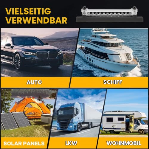 Bus Bar 150A, Power Distribution Block 12V-48V DC BusBar Box with Cover and 12 x M4 Terminal Bolts Busbars Distribution Block for Cars Motorhomes Marine Solar