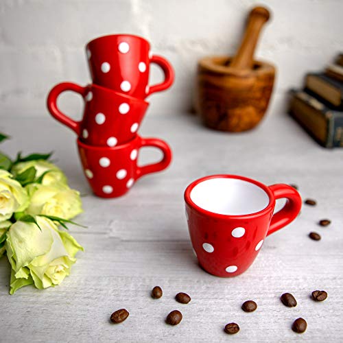 City to Cottage Ceramic Espresso Cups of 4, Small Expresso Shots, Demitasse, Perfect for Espresso Machine, Handcrafted Cups (Red Polka dot) Red