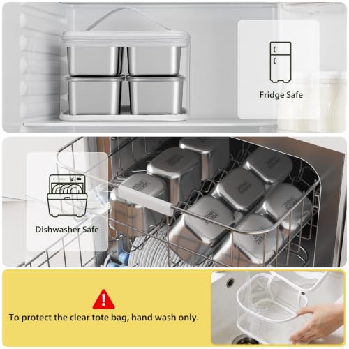 Snackle Box Container, 8 Stainless Steel Compartments with Individual Lids 8 Compartment(8.5"L x 6.6"W x 5.6"H)