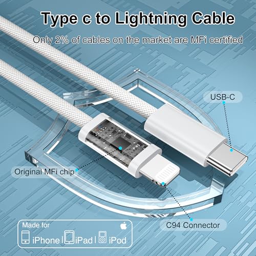 Lightning Cable USB C 1 m + 1 m, [MFi Certified] iPhone Charging Cable USB C | Power Delivery iPhone Charging Cable USB C for iPhone 14/13/13 Pro/13 Pro Max/12/12 Pro Max/11 Pro/X/XS/XR/8