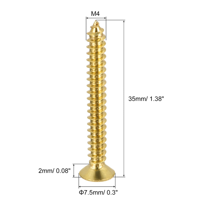 uxcell Brass Wood Screws, M4x35mm Phillips Flat Head Self Tapping Connector for Door Hinges, Wooden Furniture, Home Appliances 200Pcs 200
