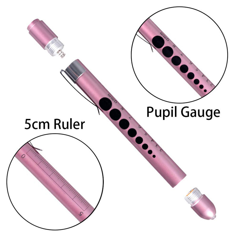 [Australia - AusPower] - Aokin Pen Light with Pupil Gauge, Reusable LED Penlight Medical for Doctor Nurse Diagnostic etc, White Light, Teal and Rose Gold 