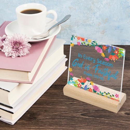 Christian Desk Decor Religious Gifts for Women Men Acrylic Sign for Home Office Inspirational Scripture Bible Verses Acrylic Sign with Wooden Stand Christian Gifts for Women Men Friends Christian Decor