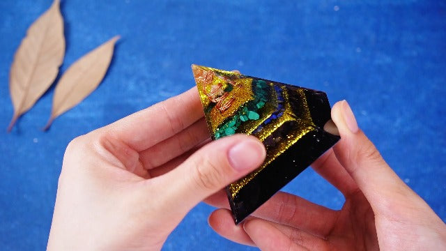 Orgonite Pyramid with Chakra Necklace, Tourmaline Energy Healing Crystals