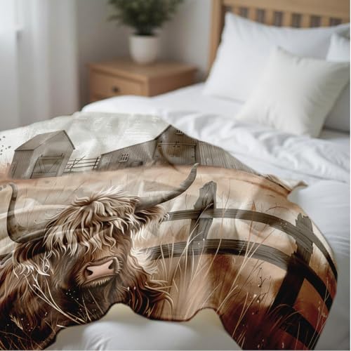 Printed Bed Blanket Highland Cow Blanket Queen Size Flannel Blanket Cattle Farm Animal Throw Blanket for Couch Sofa Living Room Travel Decor (49"x59") Highland Cow 4 49"x59"