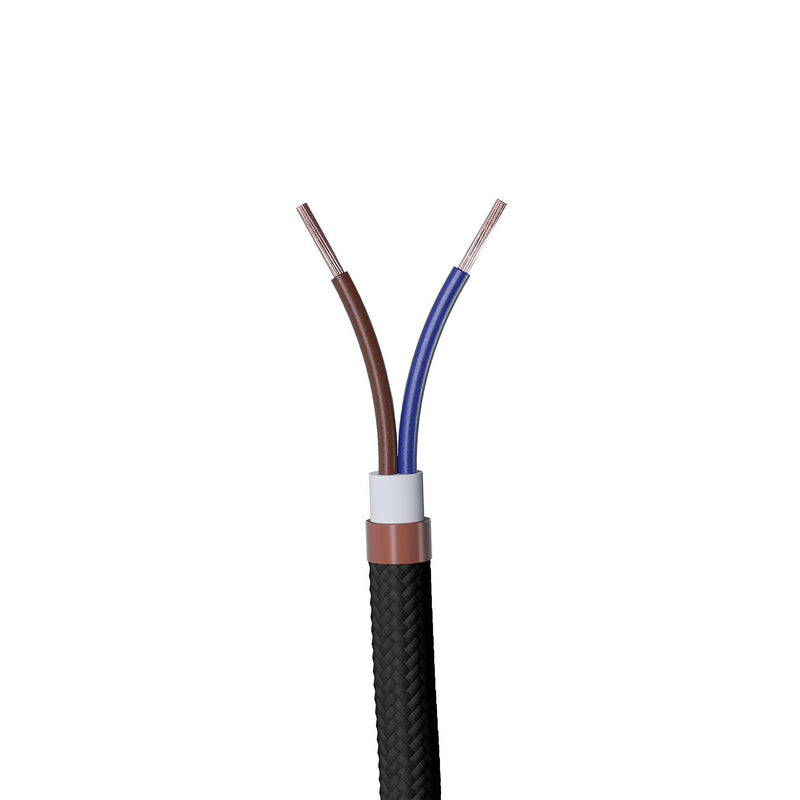 Textile Cable for Lamps, Various Colors, 2 Core, 2 x 0.75 mm2, black 5 meters