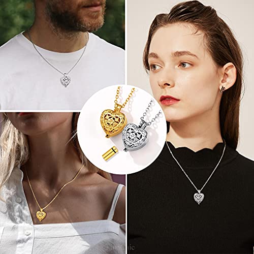 FindChic Customized Heart Shaped Urn Necklaces for Ashes with Custom Picture/Birthstone Stainless Steel/18K Gold Plated Claddagh/Angel Wing Pendant Waterproof Keepsake Cremation Jewelry, with Gift Box 03. hollow heart (goldl) not customized