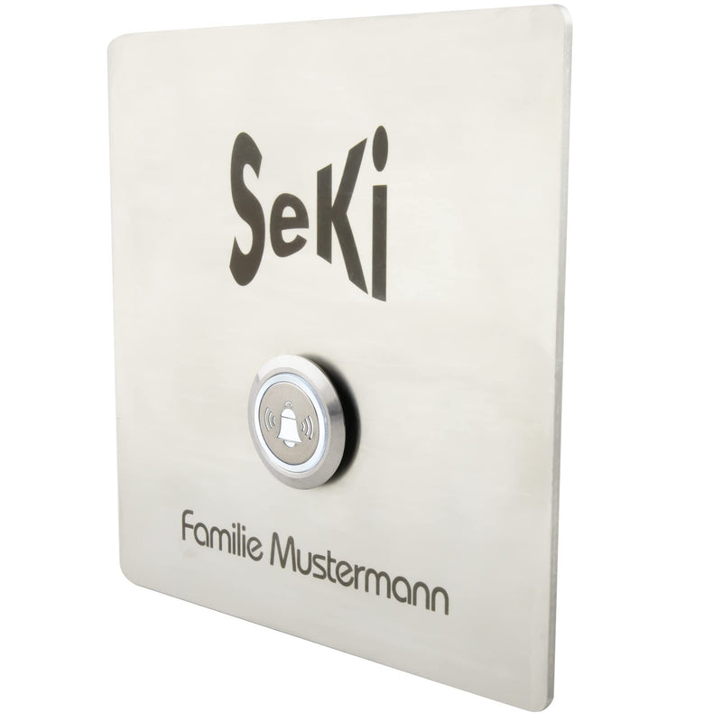 SeKi Stainless Steel Push Button Diameter 19 mm Touch Button Flat Head Shape Colored Illuminated Bell Symbol in White Screw Connection Bell Push Button Symbol Bell LED white -Screw 19 mm - flat