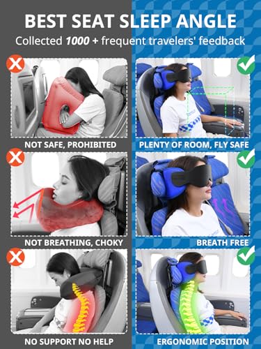 SARISUN travel pillow for airplanes in black, provides stable head support and comfort during flights.
