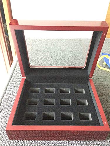 12 Holes Championship Big Heavy Ring Display Case Wooden Jewelry Box Red Velvet Inside (Red) (Black) Black