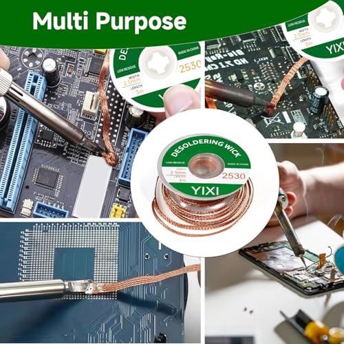 Desoldering Braid, 2.5 mm x 3.0 m, Copper Desoldering Wire, No-Clean Desoldering Wire, Copper Wire Desoldering Wick for Removing Solder and Disassembling Electrical Components, High Thermal