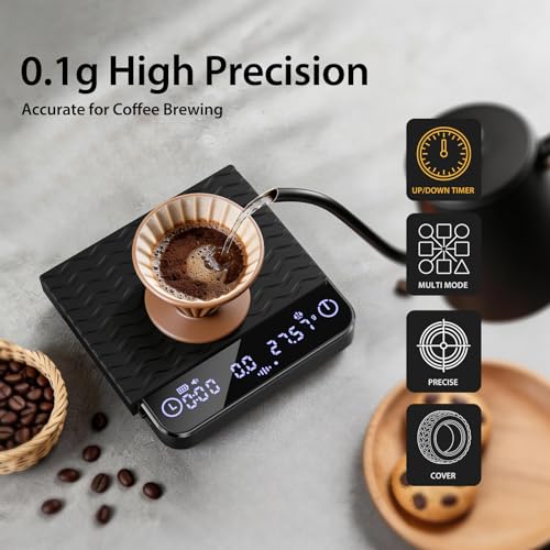 Digital Coffee Scale with 1800mAh Rechargeable Battery,Scales 0.01g, Auto Coffee Ratio,Type-C Charging,Timer & Heat-Resistant Silicone Pad for Espresso & Pour Over