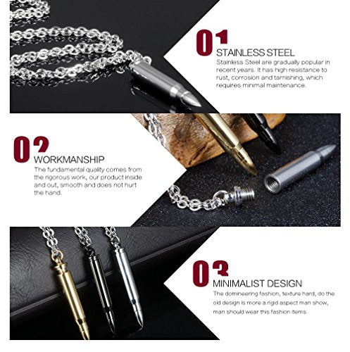 Bullet Ashes Necklace Holder Memorial Keepsake Stainless Steel Urn Pendant Necklace Cremation Jewelry Black