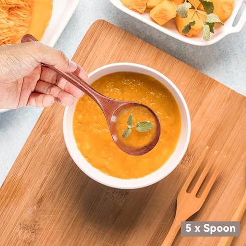 Wooden Spoon, 5PCS Wood Soup Spoons Wooden Spoons Japanese Style Ramen Noodle Soup Spoons Soup Ladle for Eating Asian Soup Spoon (Brown)