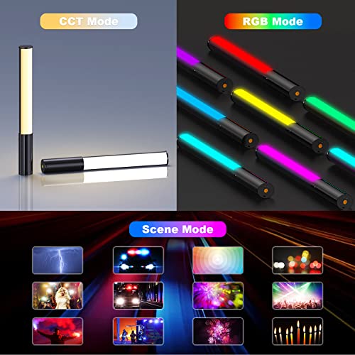 LUXCEO RGB LED Video Light Wand, Handheld Photography Light Stick with Remote Control, Dimmable 2500K-6500K CRI97+ Full-Color LED Light with 2500mAh Built-in Battery, 12 Light Scenes
