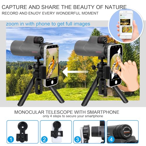 15X56 Monocular Telescope for Bird Watching Hiking Camping Wildlife Viewing, Adjustable Eyecup, Fully Multi-Coated Lenses, Rubber Armor, Non-Slip Grip, Fogproof, Waterproof