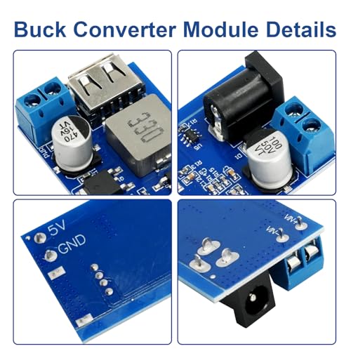 DC-DC Buck Converter 24V/12V to 5V 5A, QIQIAZI Step Down Converter, Power Supply Step Down Module, Step-Down Converter, Adjustable Power Supply, Down Module with USB Port (Pack of 5)