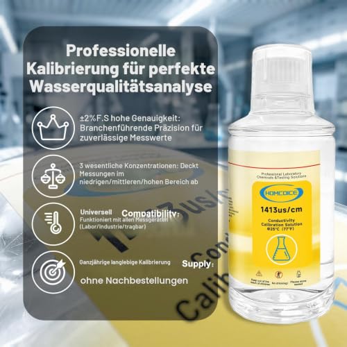 TDS and EC Calibration Solution Kit 250ml 3 Solutions (1413µS/cm, 12.88mS/cm, 111.8mS/cm) High Precision Buffer Solutions for Conductivity and TDS Meters