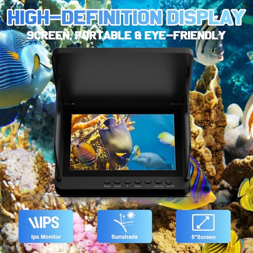 Underwater Fishing Camera, 5-Inch IPS 1080 HD 100FT for Ice Fishing
