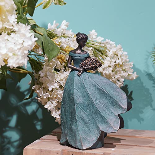 Guichifun Fairy Statue Leaf Angel Girls Resin Table Decor 5x3x7.5 Inch Green-flower Small