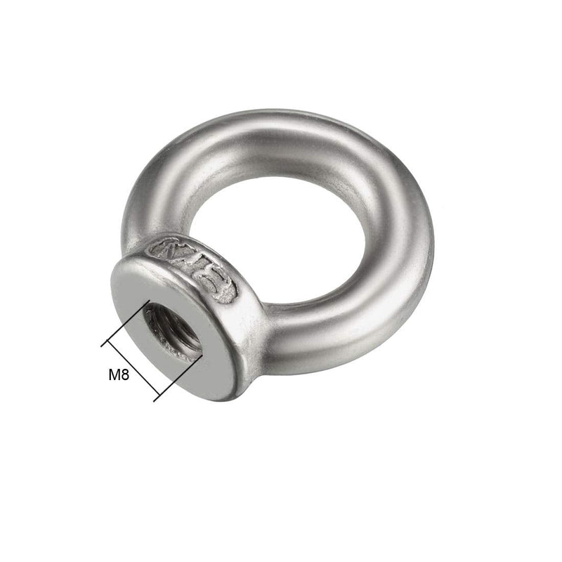[Australia - AusPower] - uxcell Lifting Eye Nut M8 Female Thread 304 Stainless Steel Round Shape for Rope Fitting Pack of 2 