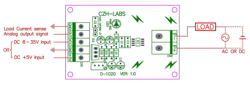 Electronics-Salon DIN Rail Mount AC/DC Current Sensor Module, Based on ACS712 (+/-5Amp) +/-5Amp