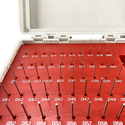 TEXALAN M0 50-piece steel pin gage set, minus heat treated, 0.011–0.060 inch, with storage case