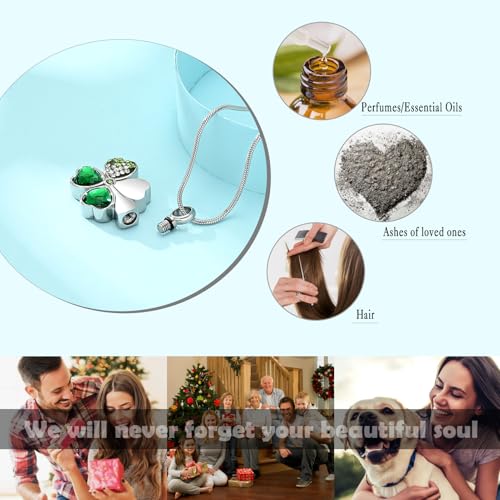Lucky Four Leaf Clover Urn Necklace for Ashes Cremation Jewelry for Women Men Stainless Steel Memorial Necklaces Ash Holder for Human Pets Keepsake Jewelry for Loved Ones with Fill Tool Silver
