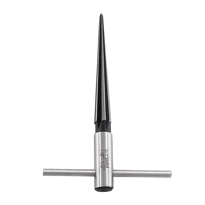 [Australia - AusPower] - 1/8"-1/2" (3-13mm) T Handle Tapered Reamer, 6 Fluted Chamfer Reaming Tool, Guitar Bridge Pin Hole Handle Tapered Reamers Woodworker Luthier Tool 1/8”-1/2”(3- 13mm) 