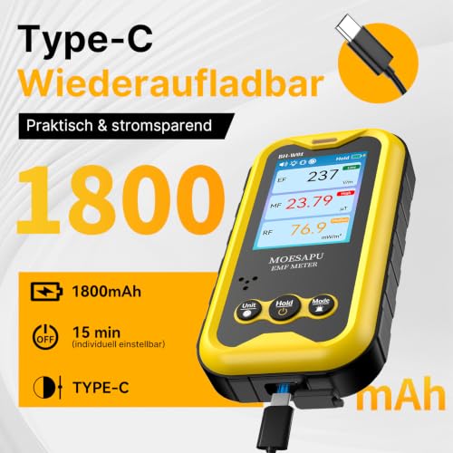 EMF Meter, 3-in-1 Electromagnetic Field Detector for EF, MF and RF Fields, Electromagnetic High Frequency Monitor, Portable Rechargeable Battery Reader for Microwave Ghost Hunting