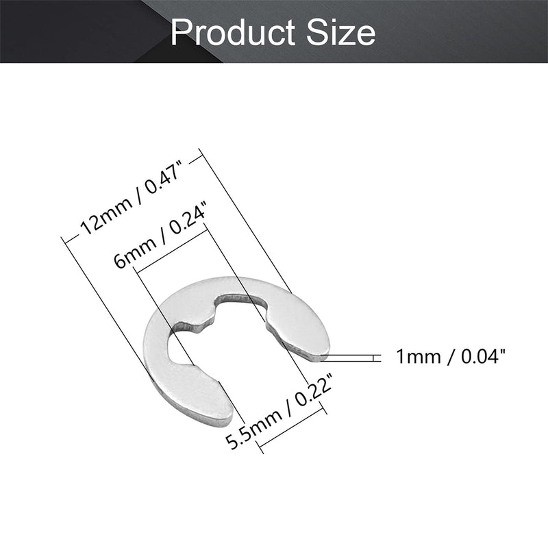 MroMax 100Pcs External Circlips, M6 External Retaining Rings, 304 Stainless Steel E-Clip Retaining Shaft Snap Rings for Automobiles, Valves, Electrical and Bearings 100