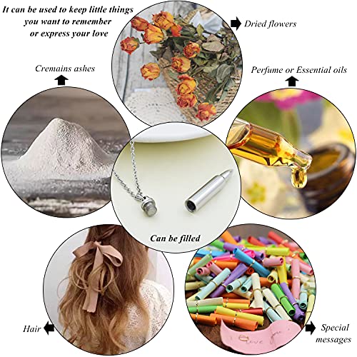 SIYUU Bullet Memorial Keepsake Pendant Stainless Steel Cremation Ashes Urn Necklace Capsule Funeral Casket Urn Pendant Keepsakes for Men Women Silver