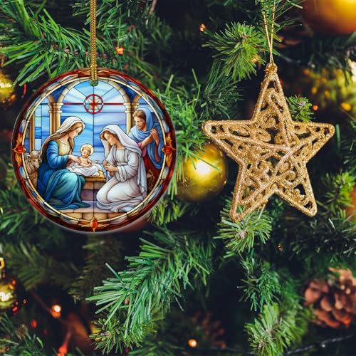 Elegant Stained Glass Nativity Ornaments for Christmas Tree, Ceramic Christmas Ornaments for Home Decor, Religious Gifts for Men, Women, Christian Gift Ideas Gs2-7