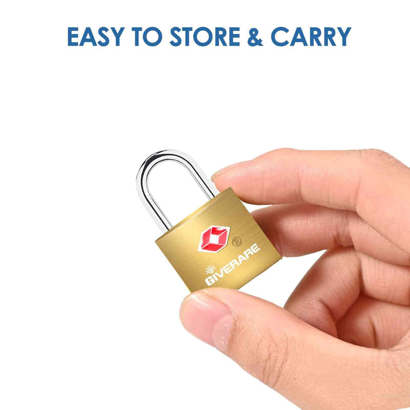 [Australia - AusPower] - 4 Pack TSA Approved Travel Luggage Locks with Keys, Solid Brass Copper Keyed Padlock, Small Locks for Suitcase, Backpack, Gym Locker, Jewelry Box, Gold-by GIVERARE 