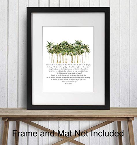 Psalm 91 - He Will Cover You With His Feathers Wall Art - Palm Tree Wall Art - Religious, Bible Verse Decor - Christian Gifts for Women, Men - Spiritual, Inspirational Wall Decor - Holy Scriptures 8"L x 10"W