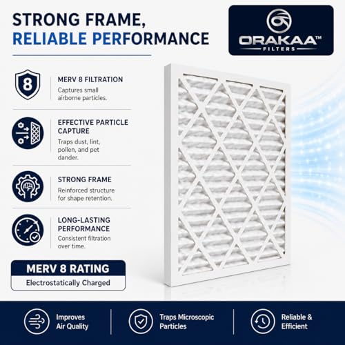 ORAKAA 20x20x1 Inches Air Filter MERV 8, AC Furnace Air Filter Replacement, Pleated HVAC Filters for Home, Dust Pollen Lint Dander, Premium Quality - 2 Pack 20" x 20" x 1"