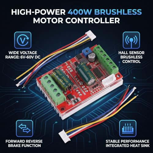 lyrlody Brushless Electric Motor Regulator 400W BLDC Three-Phase Brushless with Hall Regulator Forward and Reverse for 6-60V Three-phase Motors