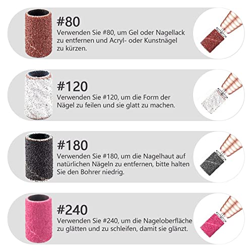 Sanding Sleeves Nail Cutter, Pack of 100 Sanding Sleeves, Sanding Caps Nail Cutter Attachments, Grit 80/120/180/240 Sanding Sleeves for Manicure Pedicure 80/120/180/240 sanding sleeves