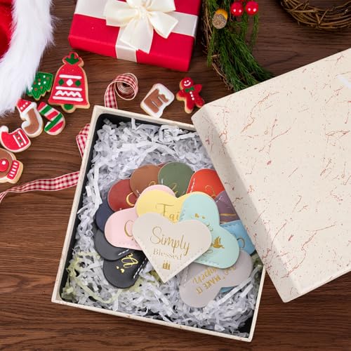 14Pcs Bible Verse Leather Heart Bookmarks, Christian Gift for Women