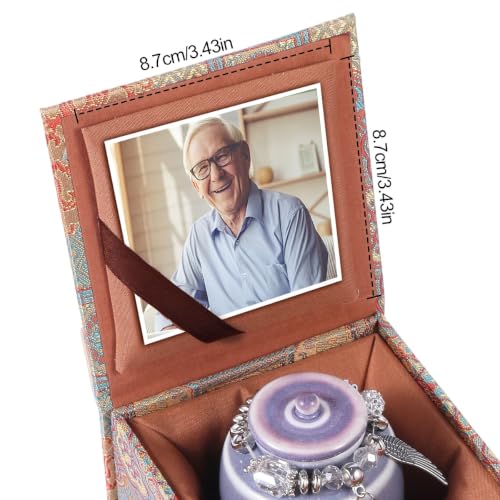 Ceramic Small Cremation Urn for Ashes, Mini Keepsake Urn with Photo Frame & Premium Gift Box, 2.3" x 3.6" (120ml Capacity), Memorial Holder for Home or Columbarium (Purple) Purple