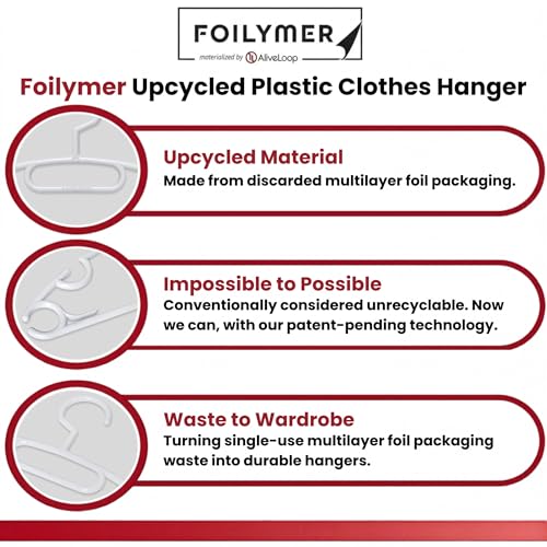 Foilymer Cloth Hangers 10 Pack - Sustainable and Durable Upcycled Plastic Clothes Hangers, 0.80 Inch Thick, Heavy Duty Closet Organizers and Storage