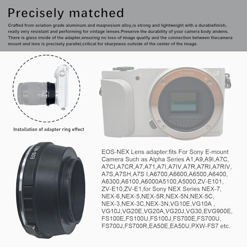 EOS-NEX Lens Adapter Compatible with EF, EF-S Lens to E-Mount Camera Body, fits NEX-3,NEX-5,NEX-7,NEX-7N,Camcorder NEX-VG10,EF to NEX Lens Adapter Canon EOS to NEX adapter