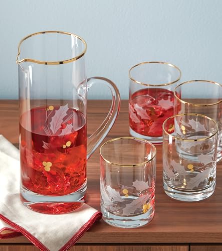 Lenox Holiday Gold Double Old Fashioned Glasses, Christmas Set of 4 Double Old-Fashioneds, Set of 4
